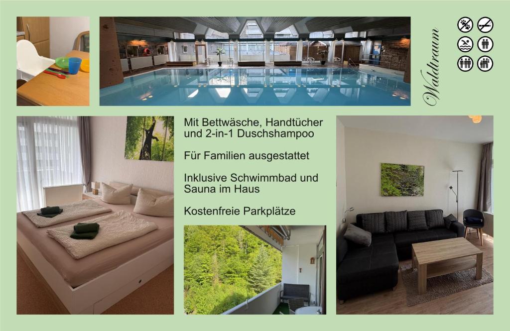 Khu vực ghế ngồi tại Waldtraum Schwimmbad Sauna Kinderbett wandern