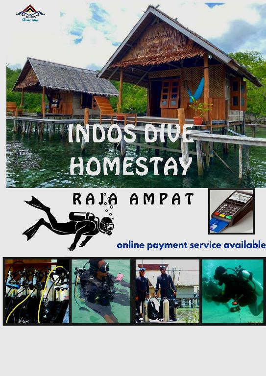 a collage of photos of a house and a website at Indos Dive Homestay-Raja Ampat in Besir