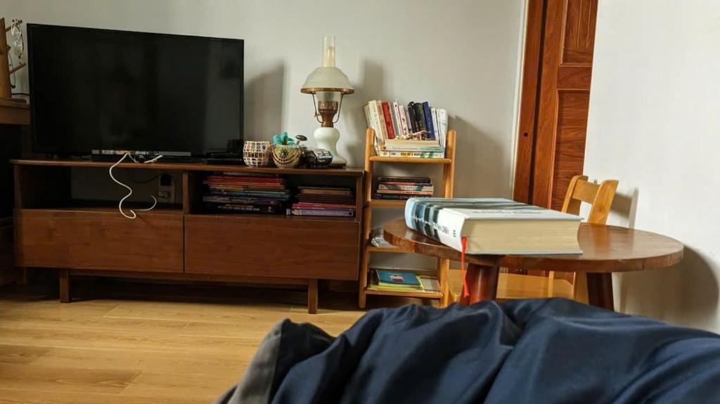 TV a/nebo společenská místnost v ubytování Blue house w garden & mountain view near center