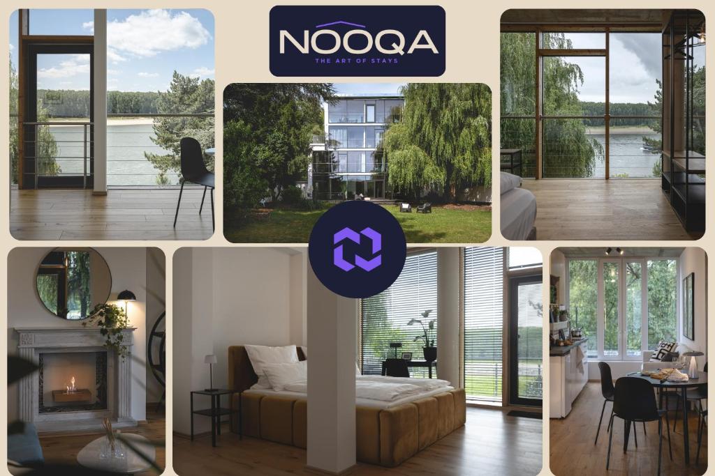 a collage of photos of a house with a room at NOOQA - Villa RHEINLOFTS in Cologne