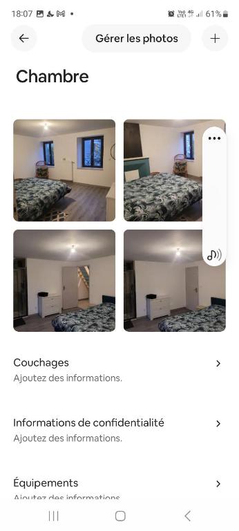 eine Collage mit vier Bildern eines Schlafzimmers in der Unterkunft Chambre dans maison rénovée in Commercy