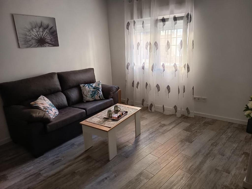 ein Wohnzimmer mit einer Couch und einem Couchtisch in der Unterkunft Casa Blanca - Alameda in Toledo