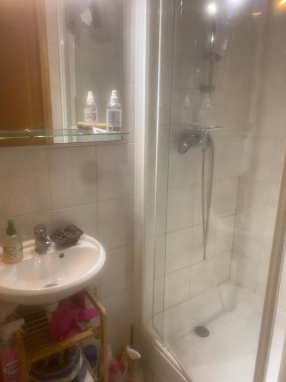 a bathroom with a sink and a shower at Chambre au calme in Lambesc