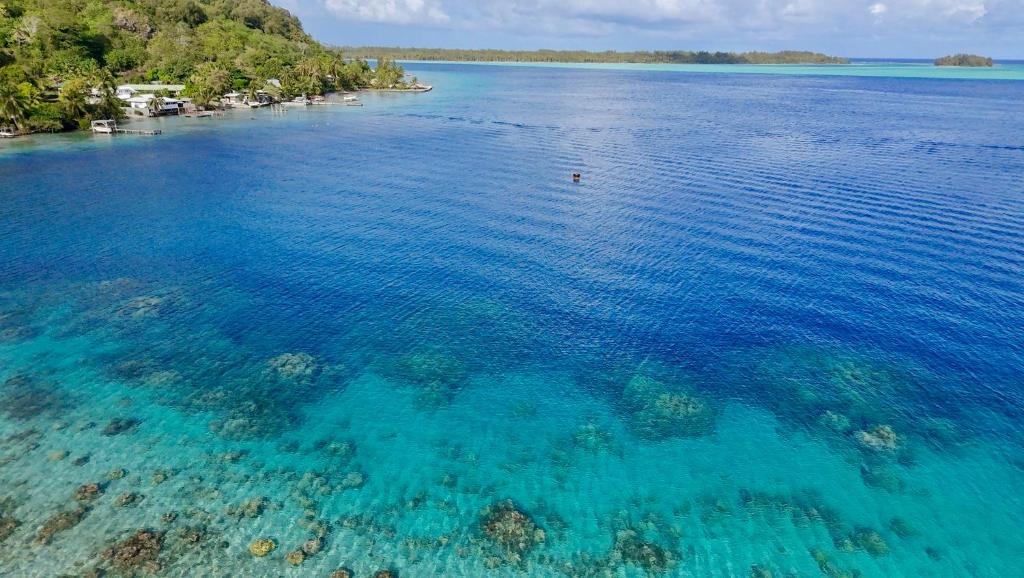 an aerial view of a large body of water at O'Hani-Ura lodge in Bora Bora