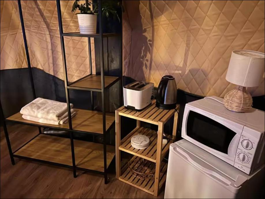 Kuchyň nebo kuchyňský kout v ubytování Eyja Mörk - Northern lights Dome with Private Bathroom and other facilities