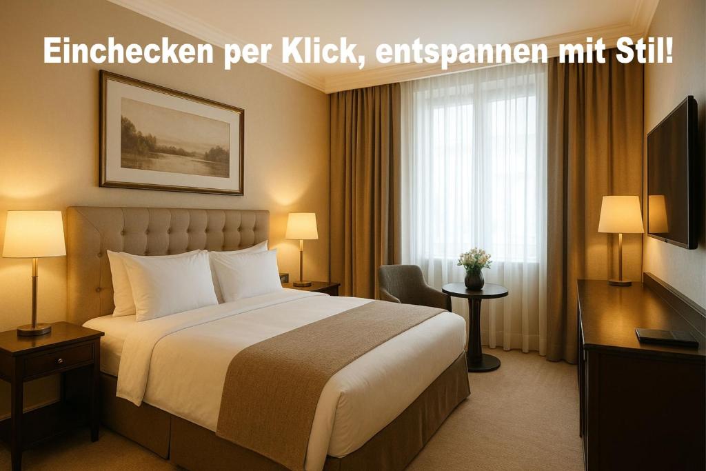 a hotel room with a bed and a tv at Suite-Pauli in Hamburg