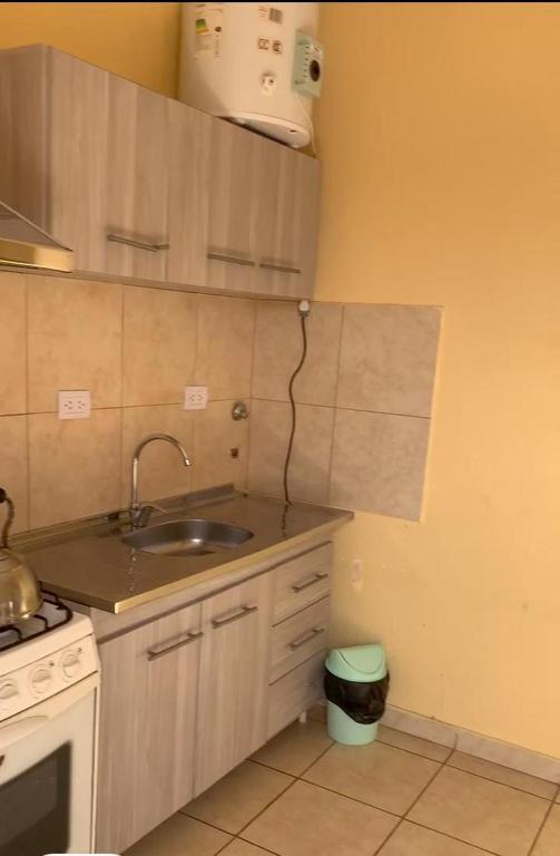 サンルイスにあるEl descanso de los colibrisのシンクとコンロのある小さなキッチン