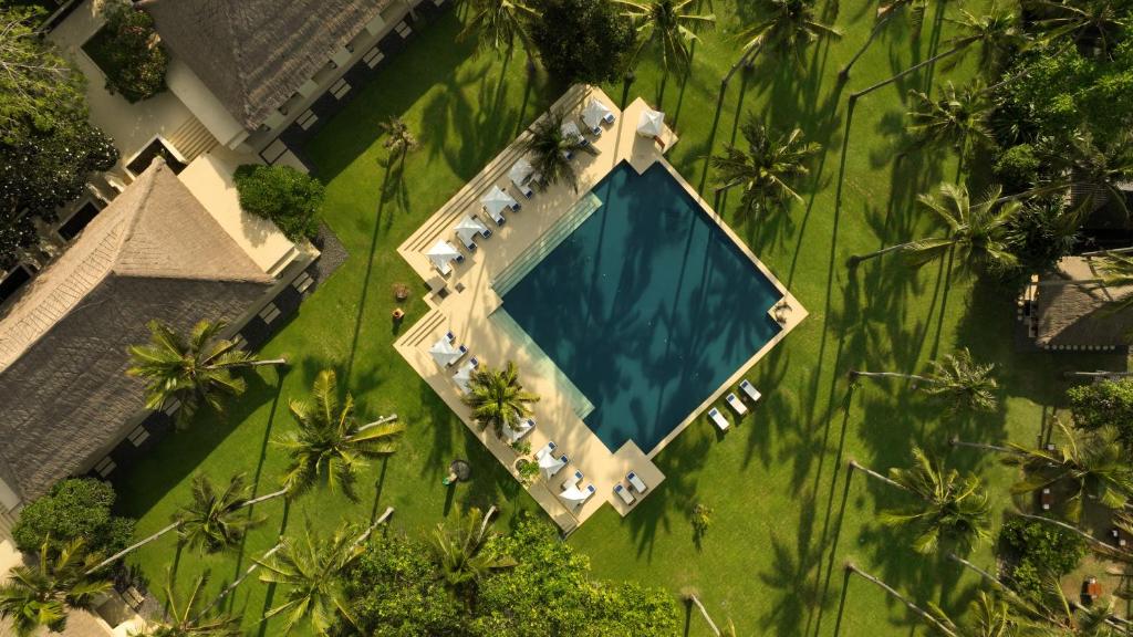 an overhead view of a resort swimming pool at Alila Manggis in Candidasa