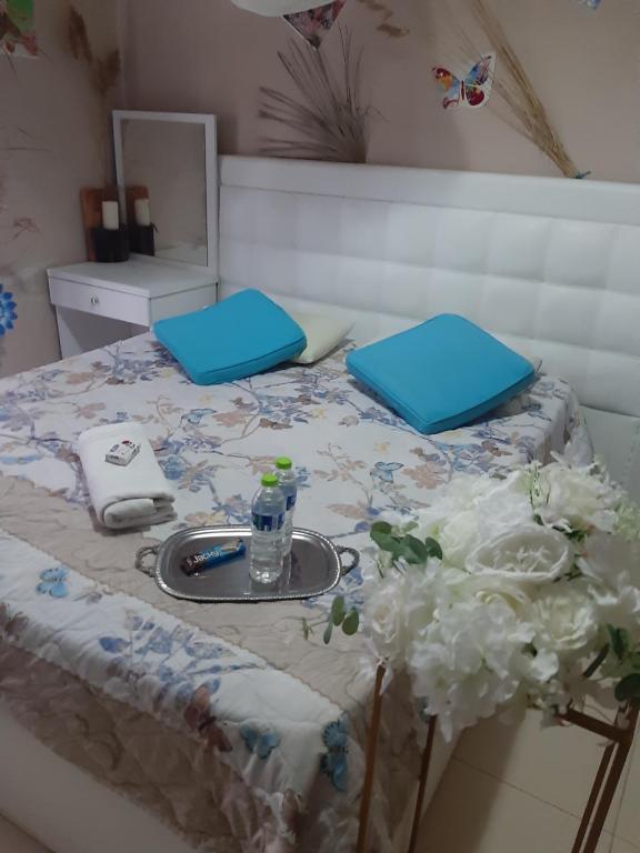 een tafel met twee blauwe kussens erop bij Stone dream in Polje