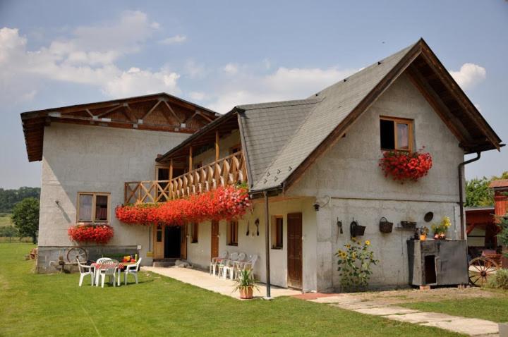 a house with flowers on the side of it at Penzión Šindléry 533 in Partizánska ľupča