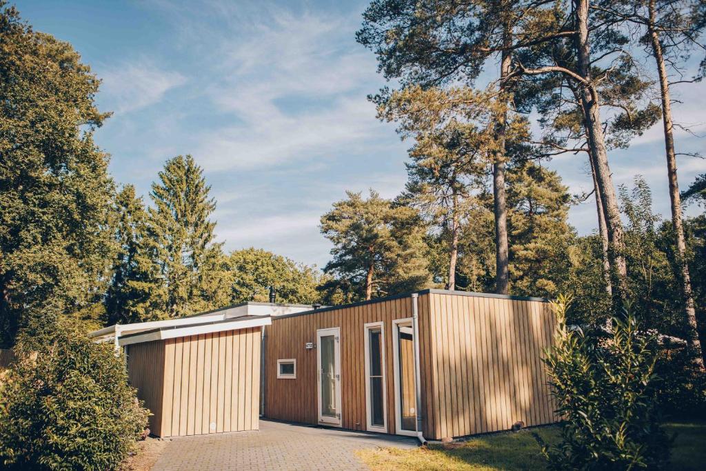 HooghalenBoterbloem Wellness Chalet | 4 personen的森林中间的木屋