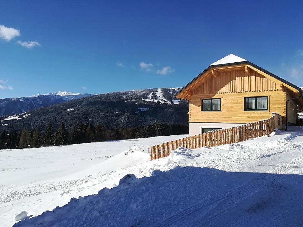 a house on top of a snow covered mountain at Praschhof in Mariapfarr