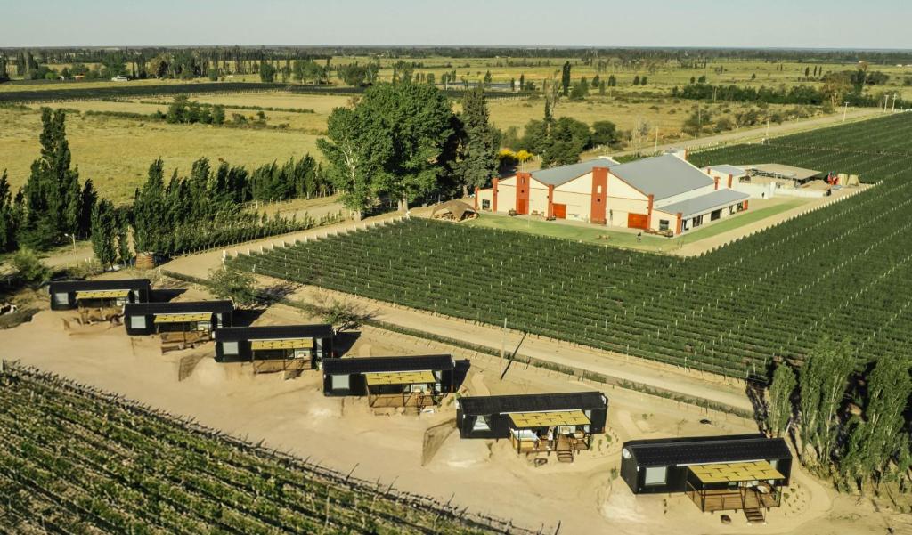 een luchtfoto van een wijngaard met tafels en een gebouw bij Bodega Iaccarini Wine Lodge by BT Homes in San Rafael