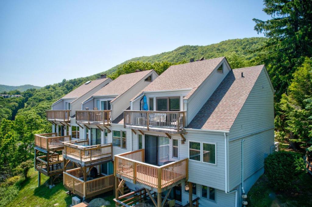 an aerial view of a house with decks at Top Of Seven in Seven Devils