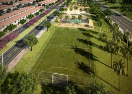 an aerial view of a park with palm trees at bairro Jardim Parati - casa 2 quartos em condomínio in Campo Grande