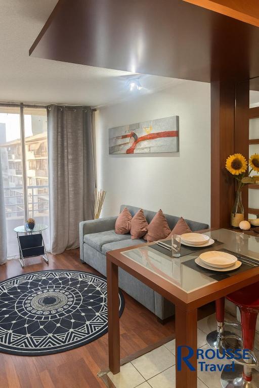 a living room with a couch and a table at Rousse 9 Santiago in Santiago