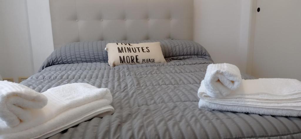 een slaapkamer met twee bedden met handdoeken erop bij Céntrico, de un dormitorio con cochera in Bahía Blanca