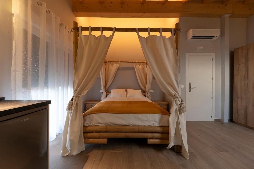 a bedroom with a bed with a canopy at Alojamientos La Antigua in Molina de Aragón