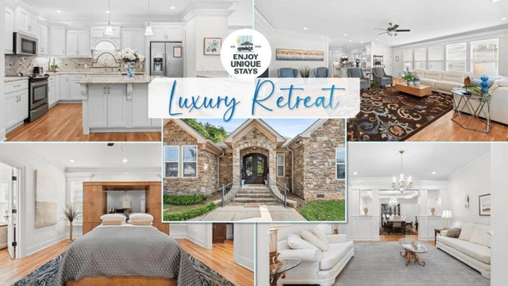 een collage van foto's van een woonkamer en een luxe toevluchtsoord bij Luxury Retreat in Red Bank TN in Chattanooga