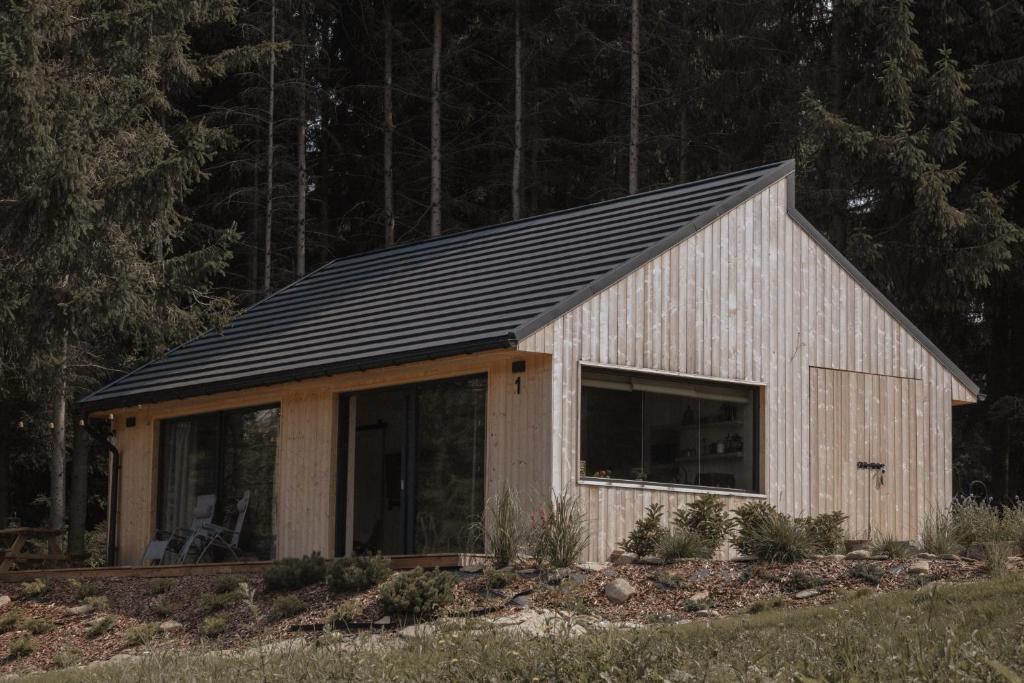 a small house with a black roof at Wood Rest, MyWeek in Stronie Śląskie