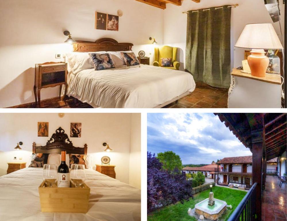 a collage of pictures of a bedroom with a bed at Hospedium Hostería Rural Isabel La Católica in Aranda de Duero