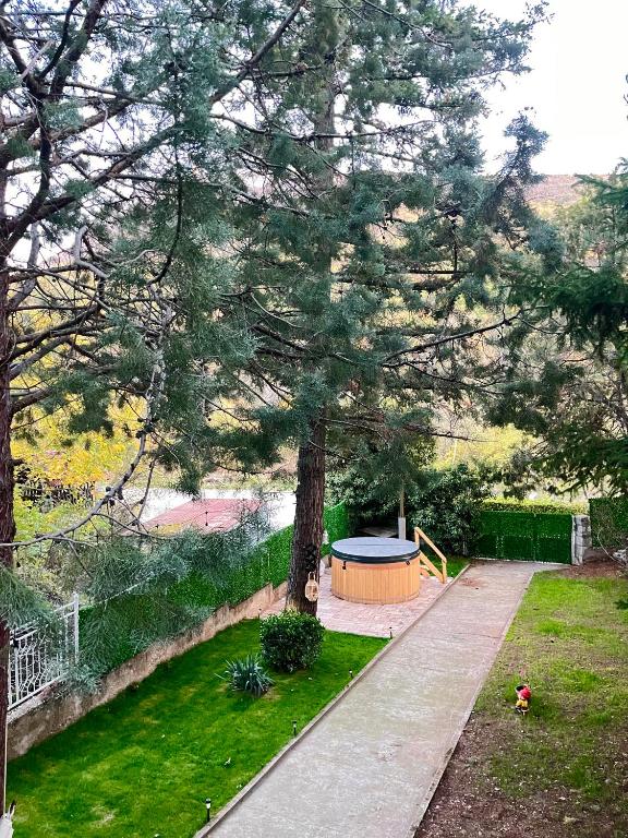 a large tree in a yard with a picnic table at Viva Sićevo in Železnička Stanica Sićevo