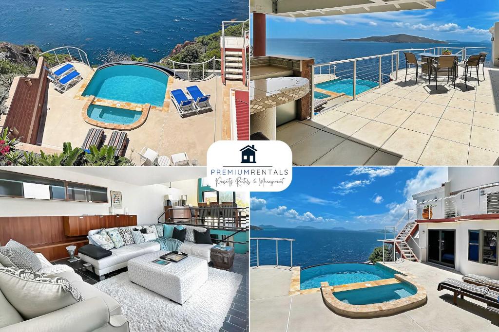a collage of photos of a house with a pool at Villa Vista Oceanfront 4BR - Infinity Pool - Views in Enighed