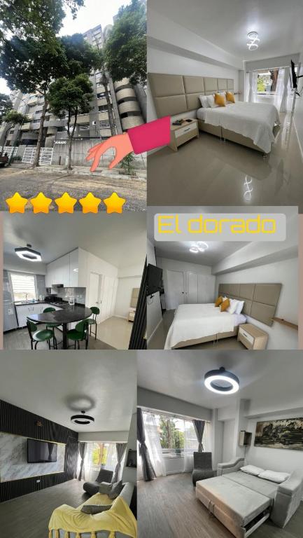 a collage of photos of a living room and a bedroom at DORADO Top Spot en el Rosal Agua Fibra y Seguridad 24 horas in Caracas