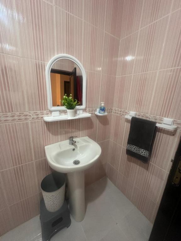 a bathroom with a sink and a mirror at Bright Self-Catering 2 bedroom Apartment in Tafraout in Tafraoute
