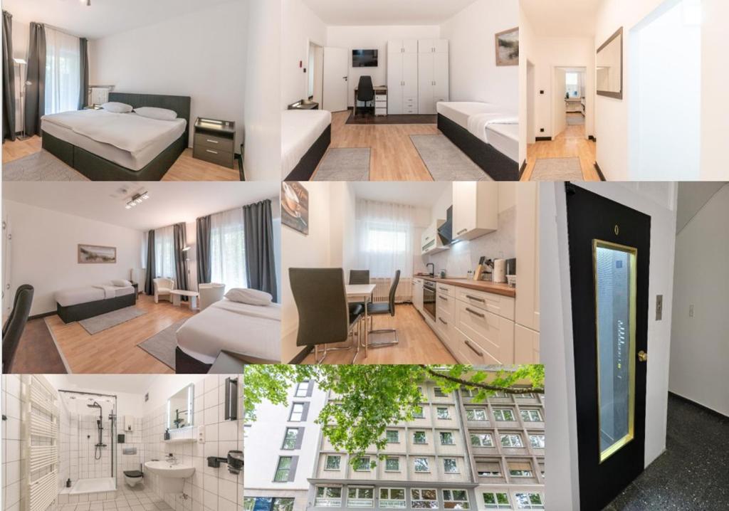 a collage of photos of a hotel room at Hotel Essen mit Apartments in Essen