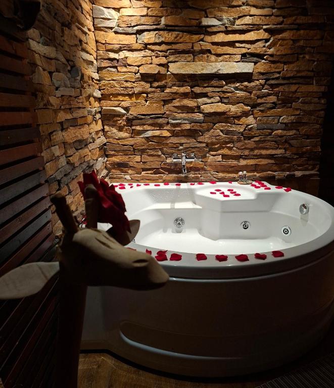 a bathroom with a bath tub with a sink at Stone Spa Apartman in Sremčica