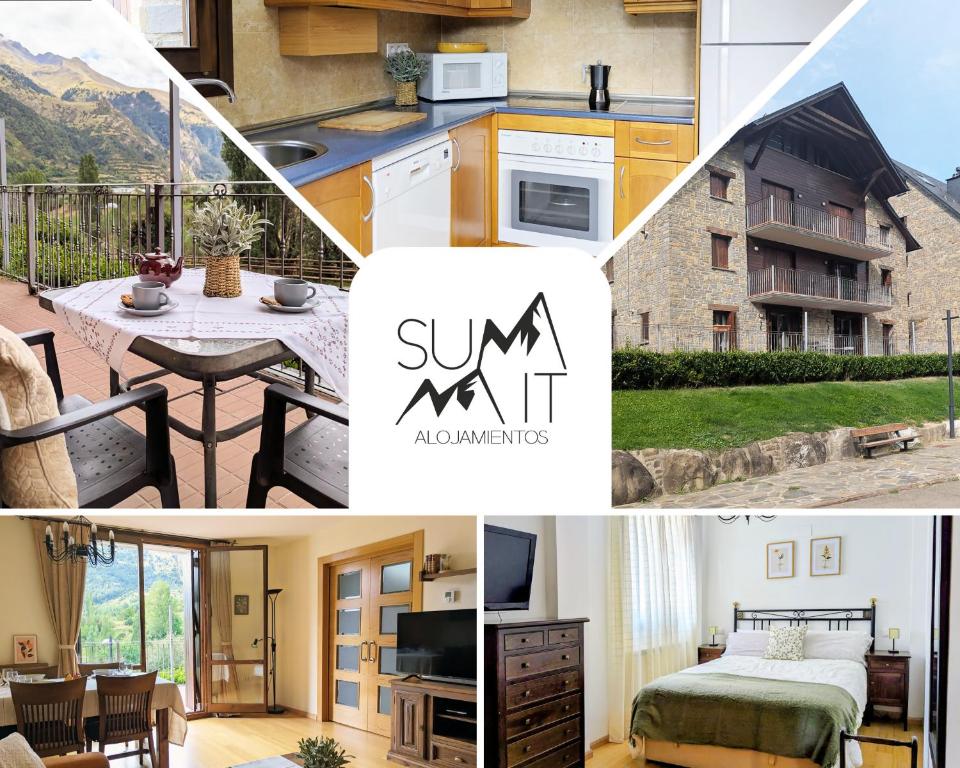 a collage of photos of a house at Pacino views l wifi l garaje l terraza l vistas in Sallent de Gállego