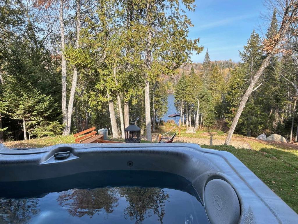 a view from the hood of a car with a view of a lake at Lakefront - Spa - Pool table - Mistral 154 in Sainte-Marguerite