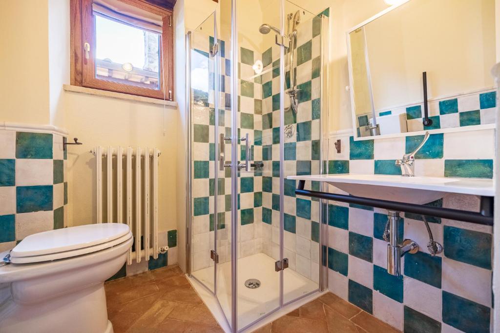 a bathroom with a toilet and a sink and a shower at Agriturismo Colle Imperiale in Radicofani
