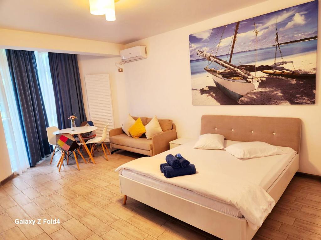 Voodi või voodid majutusasutuse Alezzi Studio Beach Pool & Spa Heated Swimming Pool toas