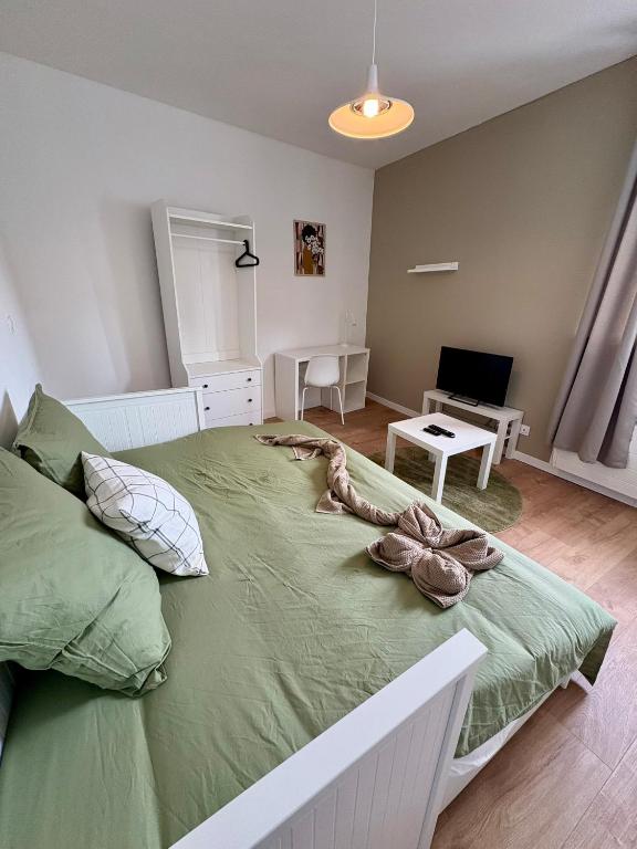 a bedroom with a large green bed in a room at Green 3 - Roubaix Gare in Roubaix