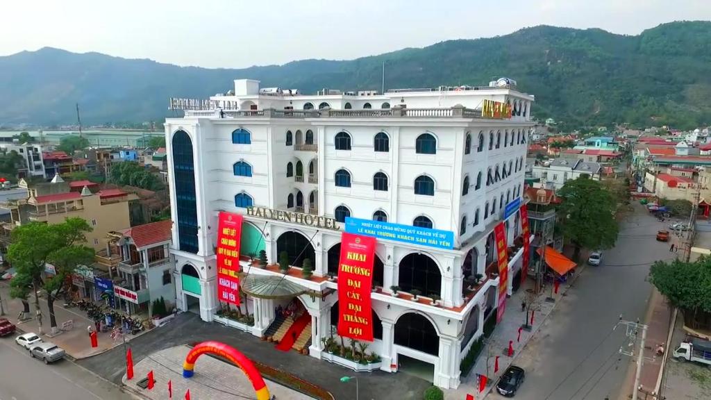 an overhead view of a white building in a city at Hai Yen Luxury Hotel in Cẩm Phả