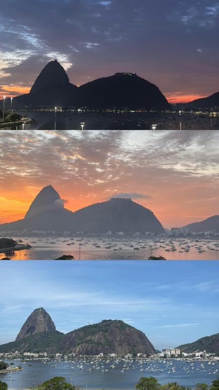 a group of three pictures of mountains at sunset at Tribo Rio in Rio de Janeiro