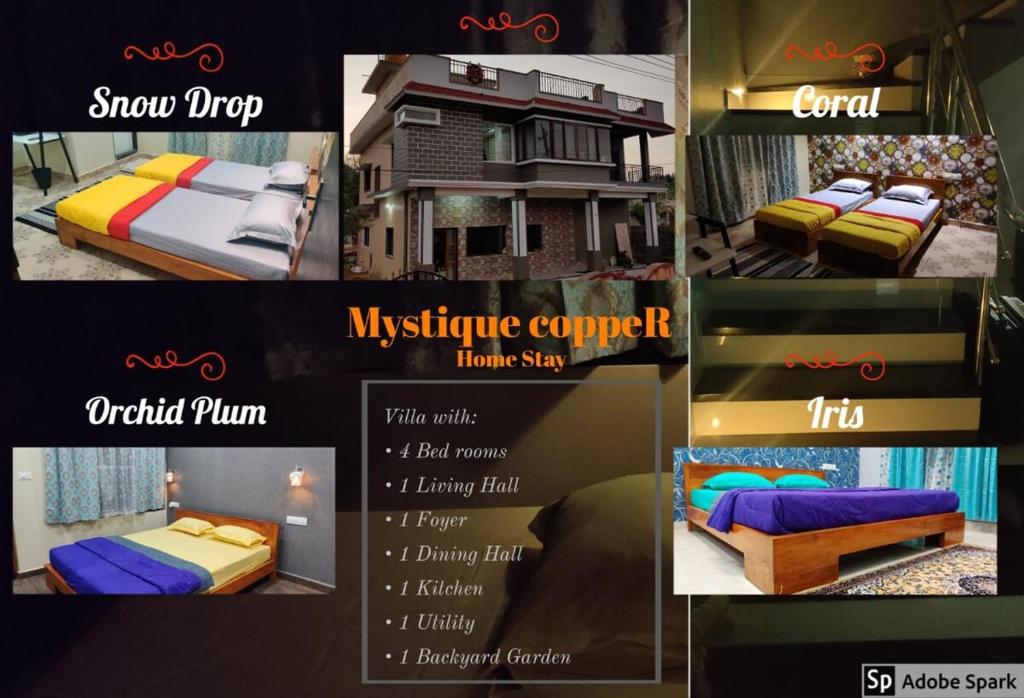 a collage of pictures of a room with a bed at Mystique Copper Smart Villa in Sadāshivgarh