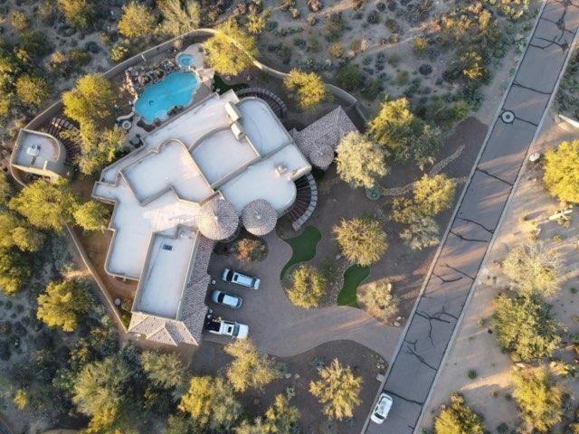 an overhead view of a park with a pool at Desert Mountain Majesty - Private Spa&Guest Casita in Cave Creek