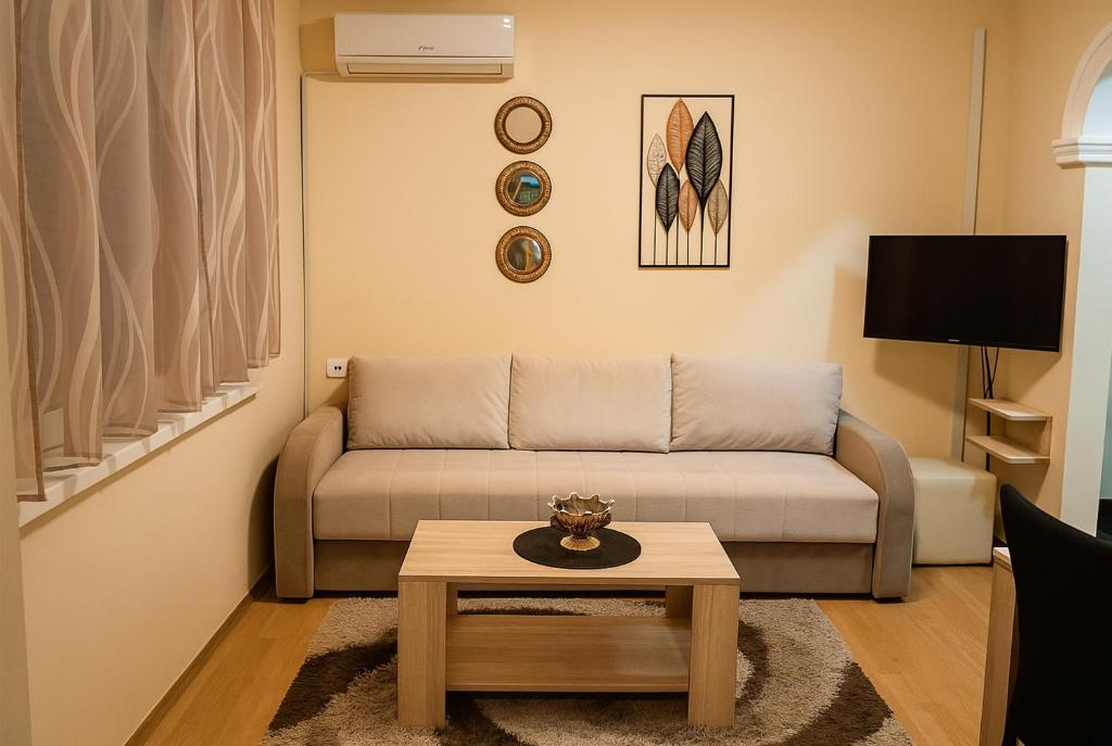 a living room with a couch and a coffee table at Kuća Amazonija in Apatin