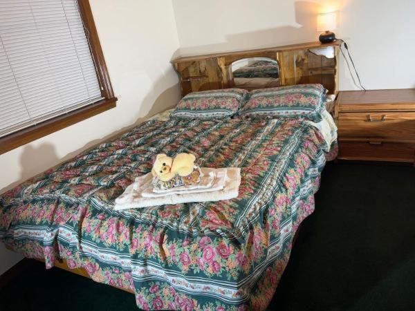 キシミーにあるRed brick houseの雑誌の上に犬が乗ったベッド