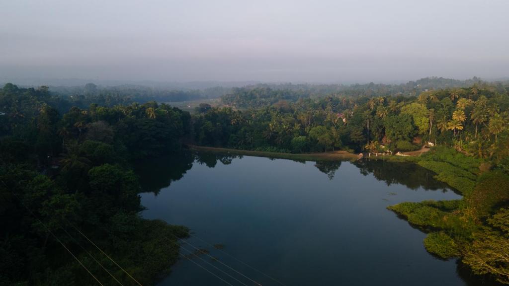 een luchtzicht op een meer in een bos bij Circle Edge Cabana in Kandy