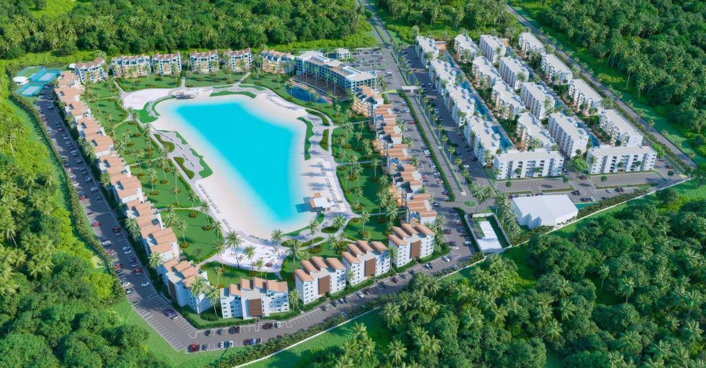 an aerial view of a resort with a swimming pool at Paradise Apt in Punta Cana in Punta Cana