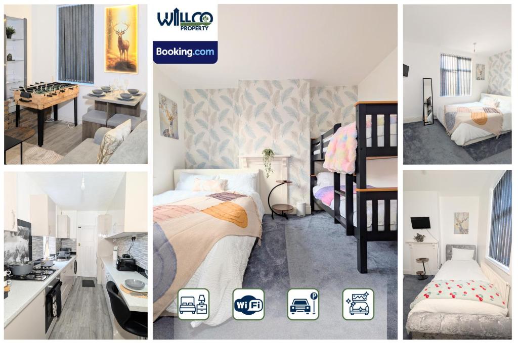 Postel nebo postele na pokoji v ubytování 3 Bedroom House By WillCo Property Short Lets & Serviced Accommodation Leicester With Games, Parking, Projector & Perfect For Contractors
