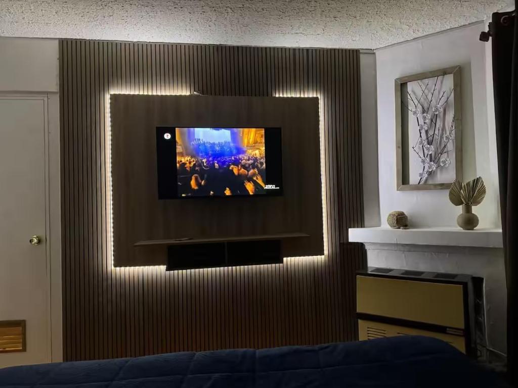 蓬塔阿雷纳斯Casa Patagonica的客厅里墙上有一台电视