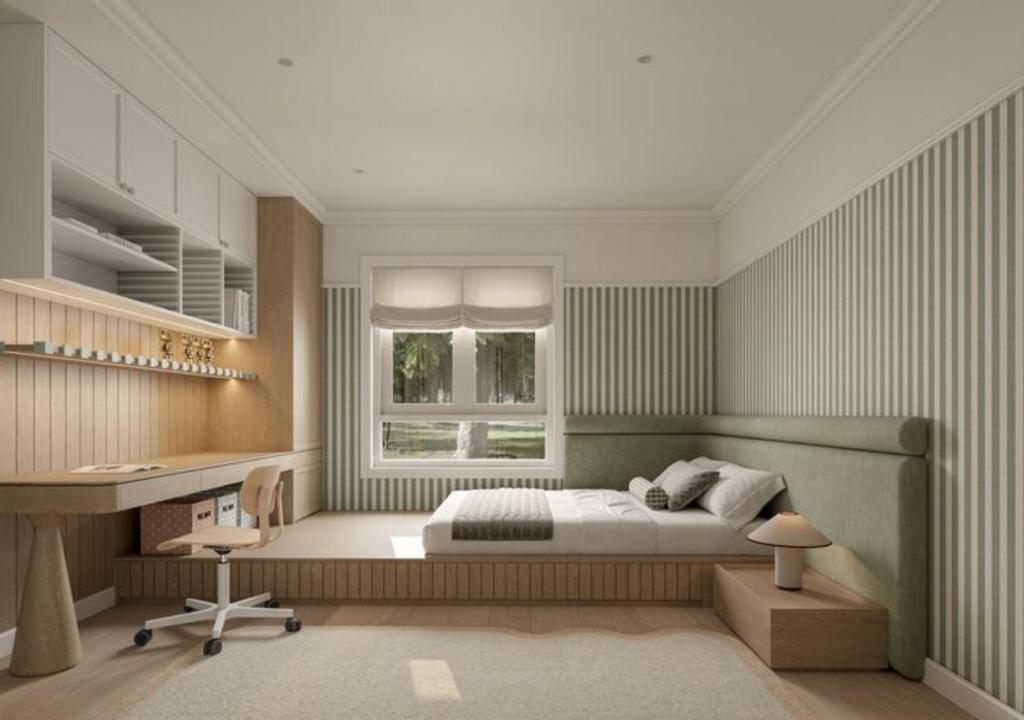 a bedroom with a bed and a desk and a window at Ơ Kìa Home in Da Nang