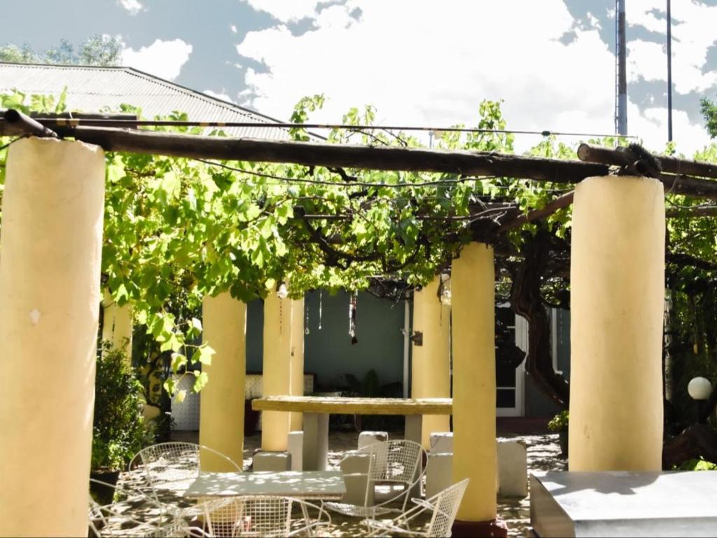 a pergola with vines and chairs in a yard at Anker Guesthouse in Philippolis