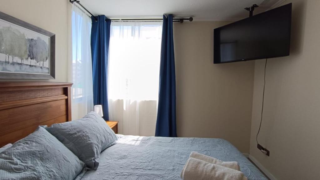 Ένα ή περισσότερα κρεβάτια σε δωμάτιο στο Depto en condo, 1D 1B, aire estacionamiento, full