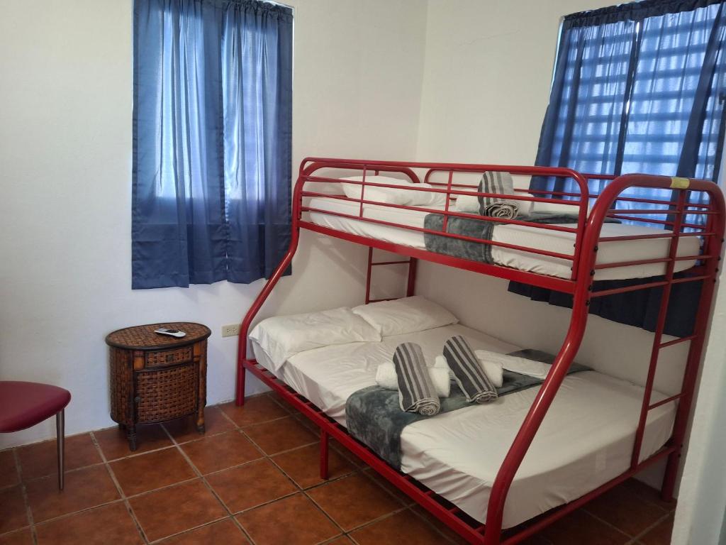 two bunk beds in a room with a window at Hacienda El Palmar A in Vega Baja